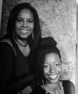 Marilyn Ellison-Echols with her daughter in a black-and-white portrait